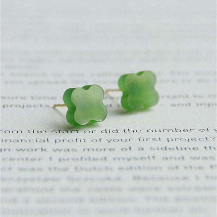 Natural Hetian jade lucky clover ear studs-18K gold