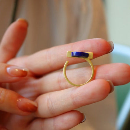 Minimalistischer Ring mit runden Edelsteinen aus Gold-Vermeil – verstellbar – Lapislazuli